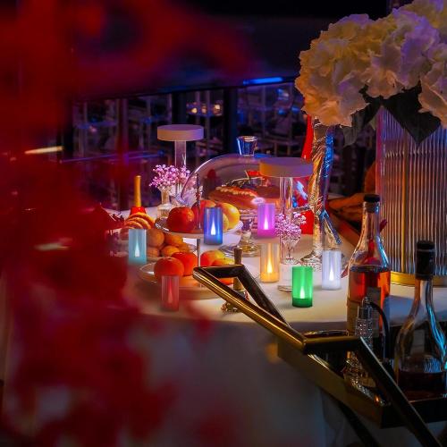 Color Red LANKER Flameless Candles with 6H Timer, Battery Operated LED Pillar Candles, D1.5 x H3 Inch, Romantic 7 Color Changing Light, Set of 12