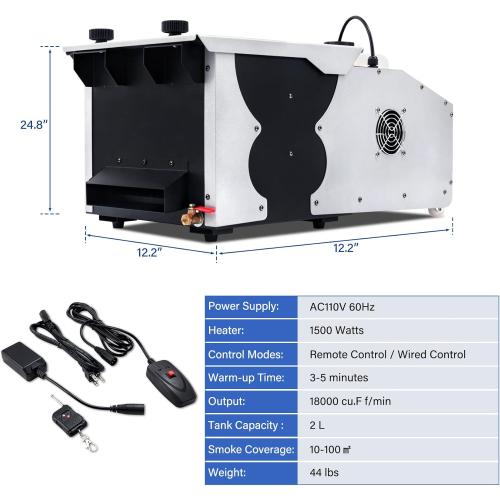 Fog Machine Low Lying, 1500W Smoke Machine Stage Fog Maker Fogger 18000CFM with Remote & Wired control for Halloween Wedding Party Stage Effect