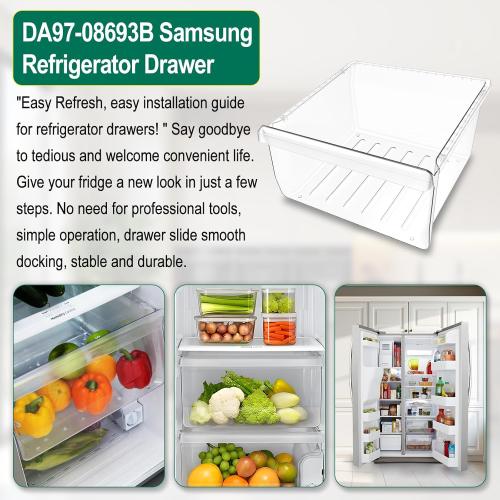 UPGRADED DA97-08693B Refrigerator Crisper Drawer Replacement Compatible with Samsung Fridge Crisper Drawer Parts RS25J500DSR RS25J500DSG DA97-08693A RS25H5000BC Upper Refrigerator Crisper Drawer Bin