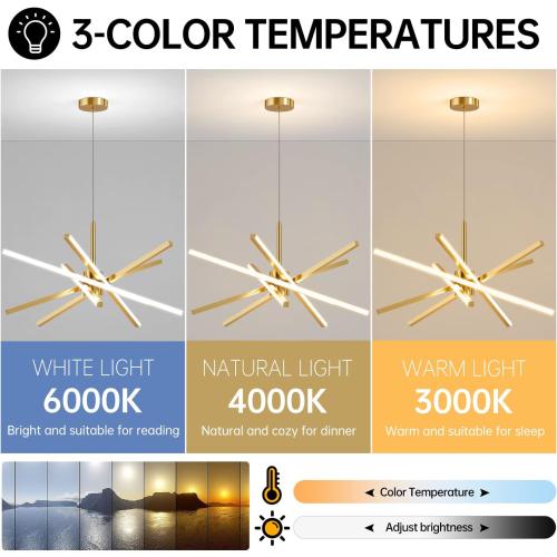 Modern Sputnik Chandelier Ceiling 82W LED Gold Pendant Light Embedded Mount Chandeliers Dining Room Light Fixtures Over Table Dimmable with Remote Control for Living Room Kitchen Bedroom 31.5 inches