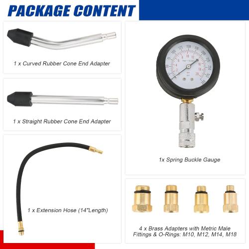 Compression Tester Automotive Tool Petrol, Gas Engine Compression Gauge Compression Tester Kit, Professional Engine Cylinder Compression Tester Kit (Blue)