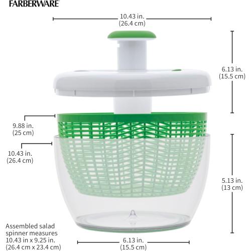 Farberware Easy to use pro Pump Spinner with Bowl, Colander and Built in draining System for Fresh, Crisp, Clean Salad and Produce,  Green