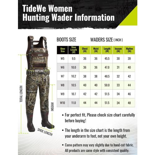 TIDEWE Hunting Waders for Women with 600G Insulated Waterproof Rubber Boots, 3.5mm Neoprene Chest Waders for Fishing and Hunting