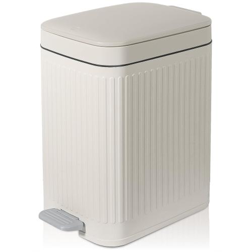 Small Bathroom Trash Can with Lid Slim Soft Close Garbage Can Step Wastebasket Container Trash Bin for Office Bedroom Kitchen Living Room (1.9 Gallon Cream)
