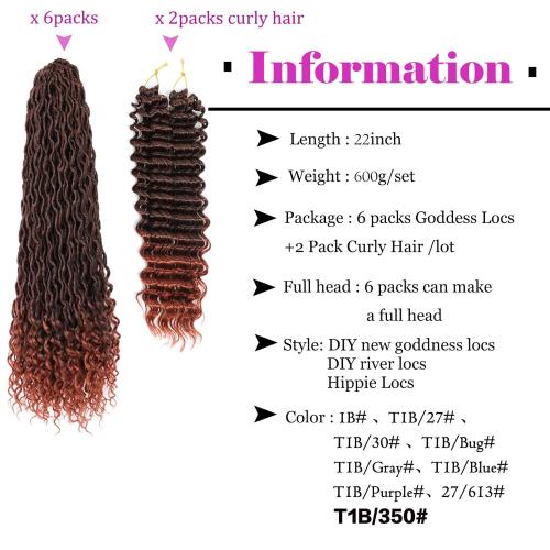 8 Packs New Goddess Locs Crochet Hair 22 Inch Copper Red River Faux Locs Crochet Hair Boho Crochet Braids for Black Women (22#T1B/350）