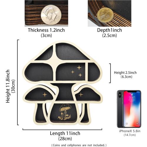 Mushroom Decor Floating Shelves, Crystal Display Shelf for Wall, Cute Whimsy Mushroom Wall Decor, Rock Gem Stone Organizer, Essential Oil Holder Hanging Case, Meditation Art Spiritual Gift