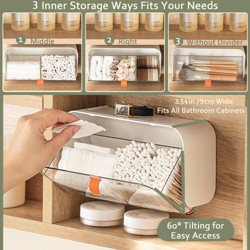 SUNFICON Wall Mounted Cotton Pads Holder Organizer Cotton Swab Balls Holder Q-tip Dispenser Qtip Storage Canister Cosmetic Pads Container Flossers Box Case