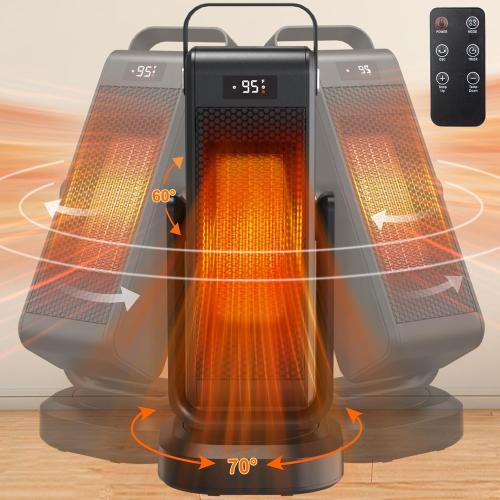 Space Heater for Indoor Use, Portable Heater 60° Up/Down Adjustment 70° Oscillat, 1500W PTC Electric Heater with Thermostat 12H Timer Remote Control, Over Heat& Tip-over Protection for Bedroom Office