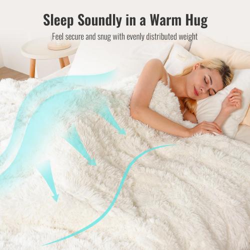 Uttermara Shaggy Faux Fur Weighted Blanket 15lbs, Super Soft Plush Fleece and Cozy Sherpa Reverse, Decorative Long Fur Throw Blankets 48x72 15LBS Cream