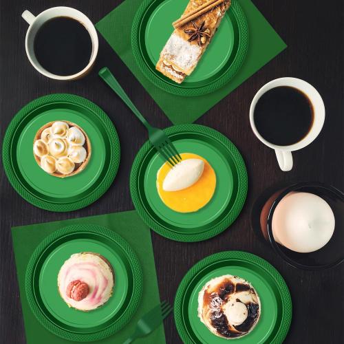 120 PCS Green Plastic Plates, 7 Inch Disposable Dessert Plates for Party Heavy Duty Plastic Dinnerware Sets for Wedding Easter Picnic BBQ (Green, 7) (2 pack)