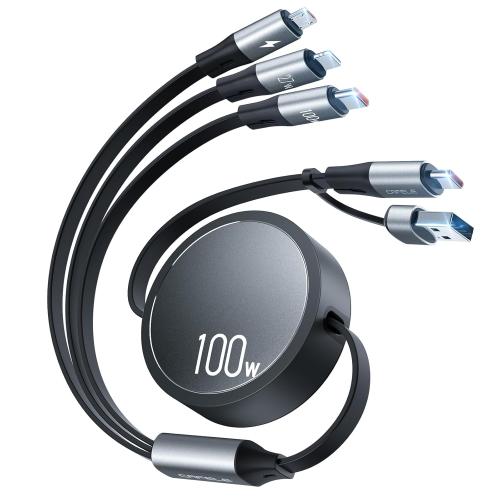 CAFELE 100W Multi Charging Cable, 6-in-1 Retractable USB C Cable, 5A Fast Charger Cord for Multiple Devices with Type C/L/Micro Ports for Phone 17 16 15 14 Pro Max, S24/S23, MBook, Pad (3.6ft)