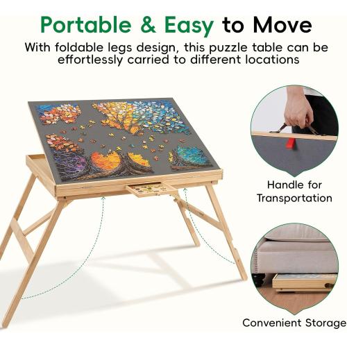 Size 34.2 x 26.3  TEAKMAMA Puzzle Table 27.6 Tall 1500 Piece Puzzle Board with Drawers, 34.2 x 26.3 Adjustable 5-Tilting-Angle Jigsaw Table with Legs, Jigsaw Board for Adults, Nature