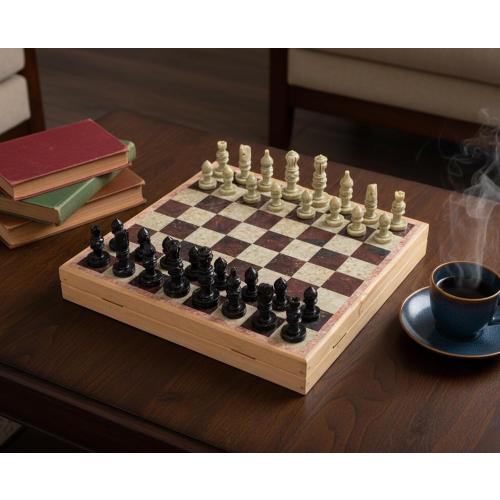 StonKraft - 10 X 10 Chess Board with Wooden Base & Stone Inlaid & Stone Pieces Game Set