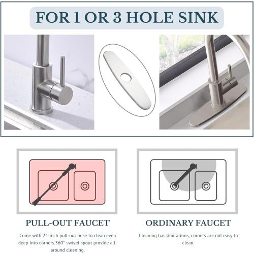Kitchen Faucet with Pull Down Sprayer SUS304 Stainless Steel High Arc Brushed Nickel Pull Out Kitchen Sink Faucets Utility Laundry Farmhouse Camper Rv Modern for 1 or 3 Hole Sink, KF1-BN