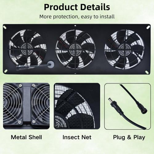 25W Solar Powered Exhaust Fan Kit with 12000mAh Lithium Battery Ideal for Chicken Coops Greenhouses Attics and Sheds 2600RPM 10ft Cord IP67 Waterproof Black