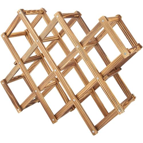 Wood Wine Rack 10 Bottles Capacity, Foldable Organizer Display Shelf for Kitchen, Dining Room, Living Room or Wine Cellar with Accordion Design, Elegant and Convenience