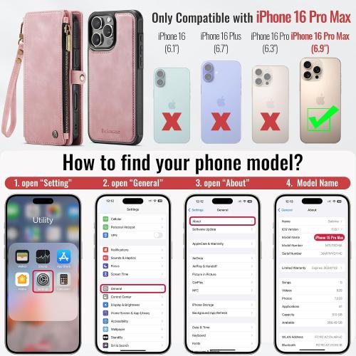 Defencase for iPhone 16 Pro Max Case Wallet Compatible with Magsafe, Pink