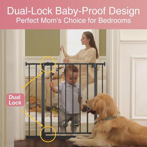 InnoTruth Baby Gate for Stairs 28.9-42.1 Wide, 30 Tall Easy Step Walk Through Expandable Dual Lock Dog Gates for The House，Pressure Mounted Easy Install Pet Gate for Doorways, Black