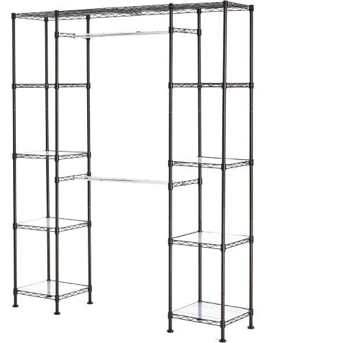 Size 57-80''L x 14''W x 72''H, Bronze Amazon Basics Expandable Metal Hanging Closet Organizer and Storage Rack Wardrobe with Shelves, 57-80''L x 14''W x 72''H, Bronze