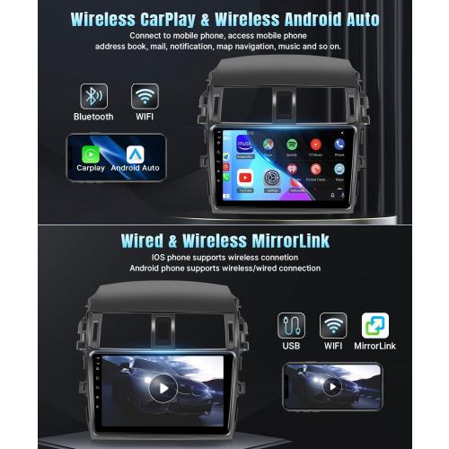 Android Car Stereo for Toyota Corolla 2009 2010 2011 2012 2013 Wireless Carplay Android Auto, 2 32G 9 inch Touch Screen Radio Bluetooth Car Audio Receivers in Dash GPS WiFi Mirrorlink SWC