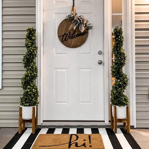 Size Large Color Black and White Area Rug  Striped Front Door Mat Front Porch Rug Hand-Woven Machine Washable Indoor/Outdoor Layered Door Mats for Entryway/Bedroom/Outdoor