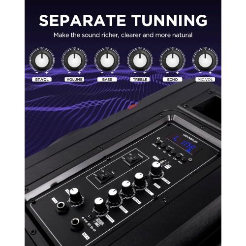 HEARTSEA Karaoke Machine, 8 Woofer Portable PA System, Bluetooth Speaker with 2 Wireless Microphones, Lyrics Display Tablet Holder, Party Lights & Echo/Treble/Bass Adjustment Support REC/AUX/USB/TF