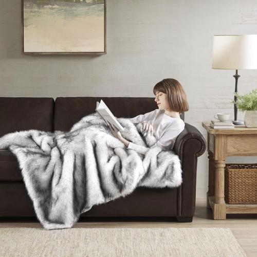 Hyde Lane Ultra Long Pile Faux Fur Throw Blanket, Luxury Fluffy with Black Tipped Blankets for Home Decor, Fuzzy Plush Animal Wolf Color Throws As a for Women, Direwolf, 60x80