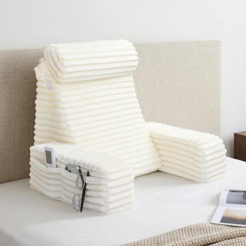 ENITYA 19 Large Back Pillow for Bed Sitting Up with Armrests & Big Pockets | Reading Pillow for Sitting in Bed Adult, Back Support Wedge for Reading/Resting/Post Surgery/Watching TV/Gaming,Ivory