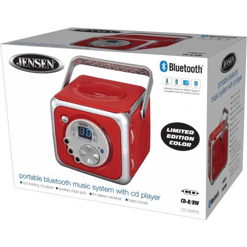 Jensen CD-555RS Red CD Bluetooth Boombox Portable Bluetooth Music System with CD Player  CD-R/RW & FM Radio with Aux-in & Headphone Jack Line-in Limited Edition- (Red)