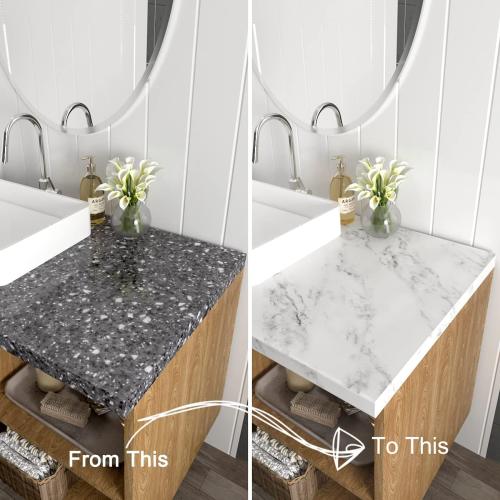 Decotalk 30x200 Countertop Vinyl Wrap Marble Contact Paper White Counter Cover for Countertops Waterproof Matte Marbles Contact Paper for Counter Top Removable Marble Wallpaper Peel and Stick