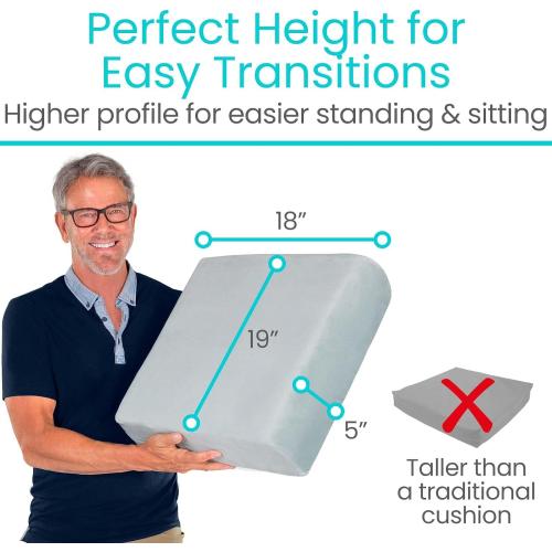 Vive Seat and Chair Cushion - Easy Rise for Elderly for Office, Wheelchair, Desk, Car & Couch - For Computer Use - Foam Sofa Pad With Cover - For Adults/Seniors - Relief for Back, Tailbone or Sciatica