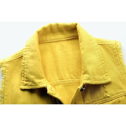 Size 3XL CURRENT Women's Casual Denim Waistcoat Slim Fit Frayed Sleeveless Jacket Ripped Tops with Pockets