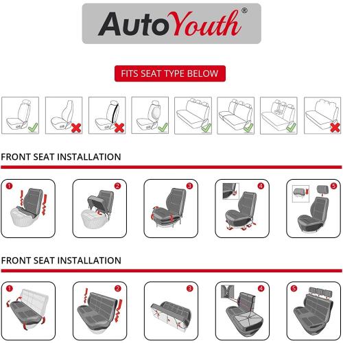 AUTOYOUTH Universal Seat Covers Front Seats Only - Breathable Bucket Seat Covers with Removable Headrest Airbag Compatible for SUVs,Trucks,Vans... Black