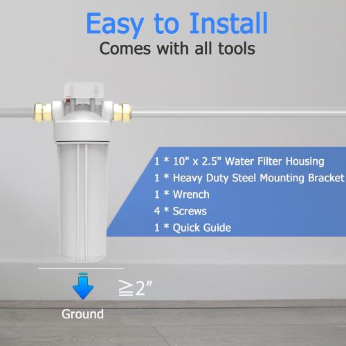 FHW10 Whole House Water Filter Housing, Fit 10x2.5 Sediment etc Filters for Well and City Water, Pre-Filtration System for Home, 3/4 NPT Port, Pressure Release