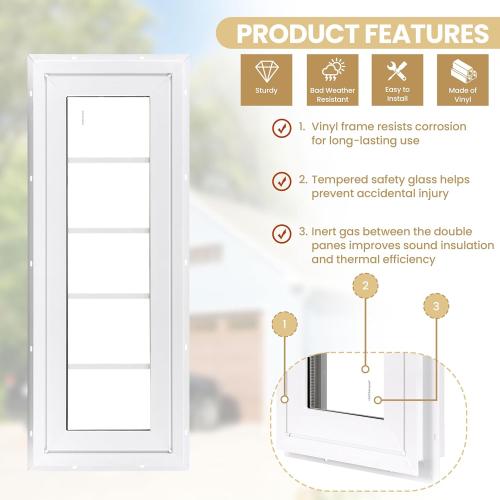 10 x 29 Vinyl Transom Window,blue and white | Double Pane Household Fixed Window with Grids and Tempered Glass for House, Above doors, Garage, Hallways