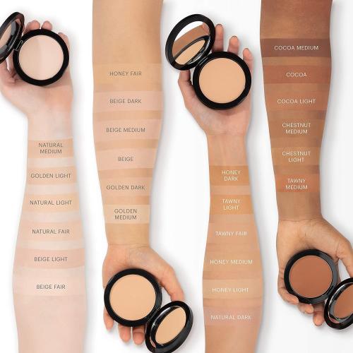 Glo Skin Beauty Pressed Base Powder Foundation, Beige Dark – Buildable Sheer to Full Coverage, Long Wear Face Powder Compact, Pressed Powder Makeup for Smooth, Semi-Matte Finish