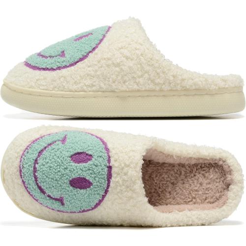SIZE 40-41-Retro Fuzzy Face Slippers for Women Men, Retro Soft Fluffy Warm Home Non-Slip Couple Style Casual Smile Face Slippers Indoor Outdoor Anti-Skid Warm Cozy Foam Slide Fuzzy Slides with Soft Memory Foam Shoes