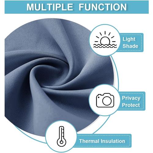 RYB HOME Short Blackout Curtains 36 inches, Solid Heavy Duty Small Window Treatment Room Darkening Privacy Draperies for Basement Bathroom Bedroom, Stone Blue, W42 x L36 inch, 2 Panels