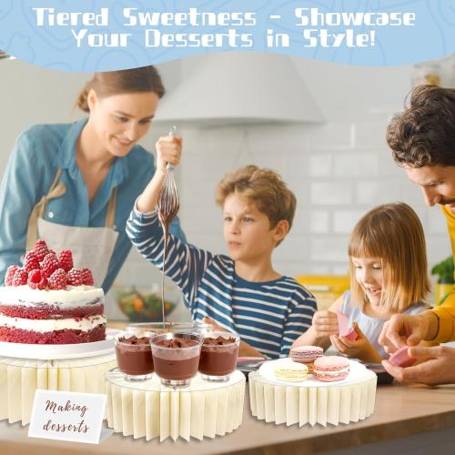 Buffet Risers Food Risers for Display Party Included 4 Sizes Foldable Buffet Risers with Acrylic and Mini Signs for Party Pedestal Cake Stand Set Catering Dessert Jewelry Collectibles Boxes