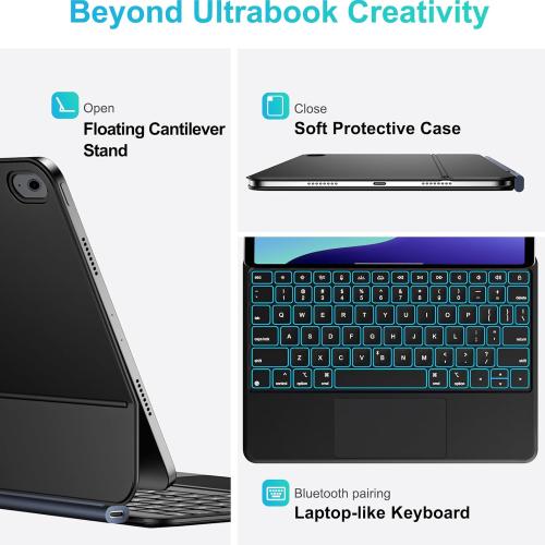 Jibrealg Magic Keyboard for iPad A16, Lightweight Keyboard Case for iPad 11th (A16 2025) & 10th Generation (2022), Ultra-Slim Smart Keyboard with Trackpad, 7 Colors Backlight, Black