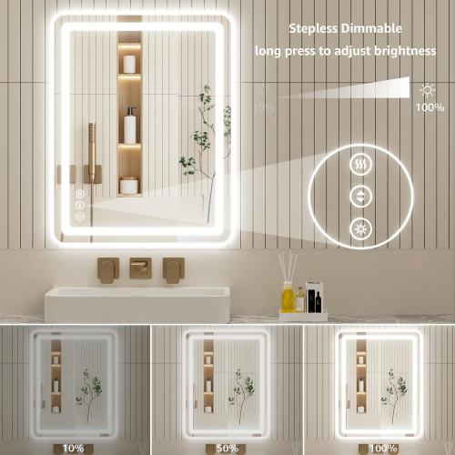 20L x 28W Led Bathroom Mirror with Lights, Anti-Fog & Tri-Color Lighting - Wall Mounted Shaving Mirror with Touch Sensor, Waterproof & Smart LED Vanity Mirror,Tempered Glass, Dimmable Smart Mirror