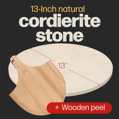 HANS GRILL PIZZA STONE | Circular Pizza Stone For Oven Baking & BBQ Grilling With Free Wooden Peel | Extra Large Round 15 Inches Diameter (38CM) Durable Cordierite Cooking Stone.