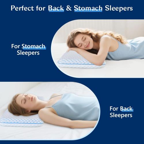 Stomach Sleeping Pillow for Shoulder and Neck Pain Relief, Thin Pillow for Sleeping- Cooling Memory Foam Pillows Flat Pillows for Stomach Sleepers,Low Profile 3.25-inches for Back Sleeper