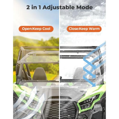 KEMIMOTO UTV Flip Windshield Compatible with 2020 2021 2022 2023 2024 2025 Kawasaki Teryx KRX 1000, Scratch Resistant 1/4 Thick Polycarbonate Hard Coated Front Full Windscreen