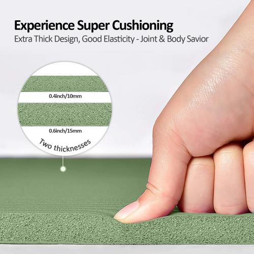 Gruper Yoga Mat Non Slip NBR Extra Thick Yoga Mat, 72L x 32/24W x 0.6/0.4TH (185cm x 80cm/61cm x 15mm/10mm), Anti-Tear Exercise Mat with Carrying Strap and Bag, Workout Mats for Yoga, Pilates