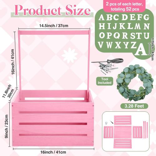 Barydat Wooden Baby Shower Crate Closet, Baby Basket with Handle, Personalized Basket Gifts, Easy Assembly Baskets for Newborn Boy Girl Welcome Gift for New Mom Parents(Pink)