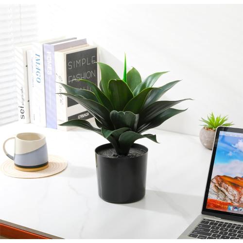 JUSTOYOU 14 Large Artificial Succulent Faux Agave Plant in Pot, Fake Potted Desk Plant Realistic Greenery Artificial Plants for Indoor Office Home Decor Bathroom Kitchen Shelf (Dark Green)