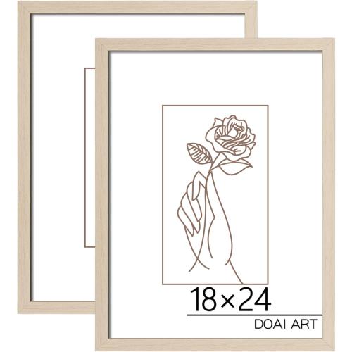 DOAI ART 18x24 Poster Frame 2 Pack in Oak, Woodgrain Color 18 x 24 Picture Frames for Horizontal or Vertical Wall Mounting, Scratch-proof Safe and Artistic Large Photo Frame Wall Art