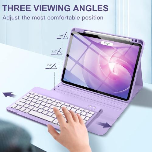 Harvopu Keyboard Case Compatible with iPad Air 11-inch/Air 5th 4th Generation Case with Keyboard-Backlit Detachable, Folio Keyboard Cover with Pencil Holder for Air 11 M4/M3/M2, Air 5/Air 4 (Purple)