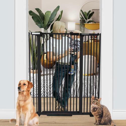 51.18 Inch Extra Tall Pet Gate, 29.5-43 Adjustable Wide Auto Close Dog Gates, Pressure Mounted Walk Through Tall Cat Gate for Doorways,Hallway,Stairs（Black）